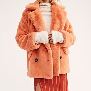 NWOT Free People Fur Coral Jacket.